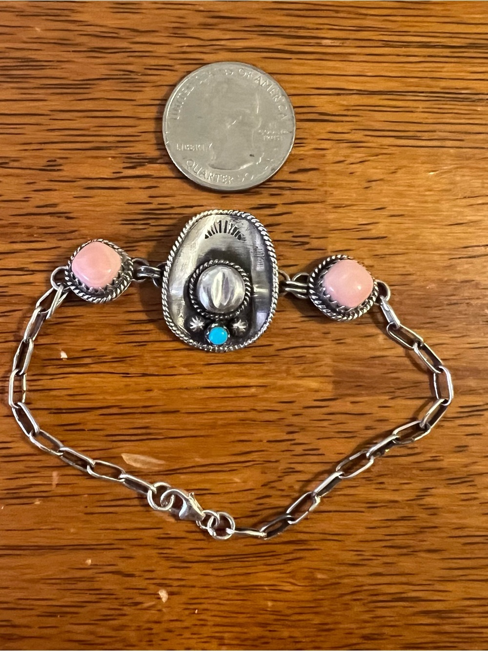 925 Sterling Silver Queen Conch Kingman Turquoise Cowboy Hat Bracelet 7.5 - Picture 9 of 10